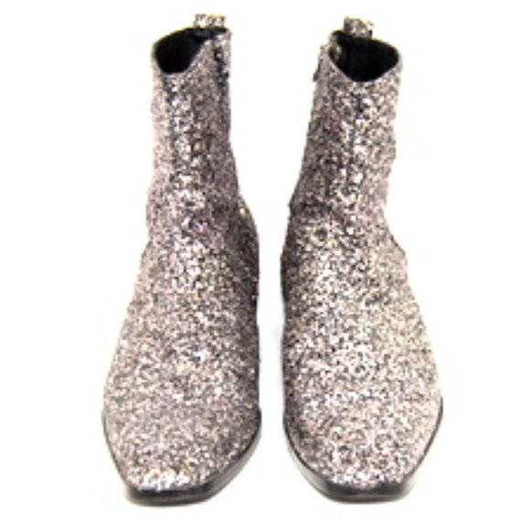 Osstone Men’s Chelsea Silver/Black Glitter Dress Boots with Side Zipper -Heels - Picture 4 of 7
